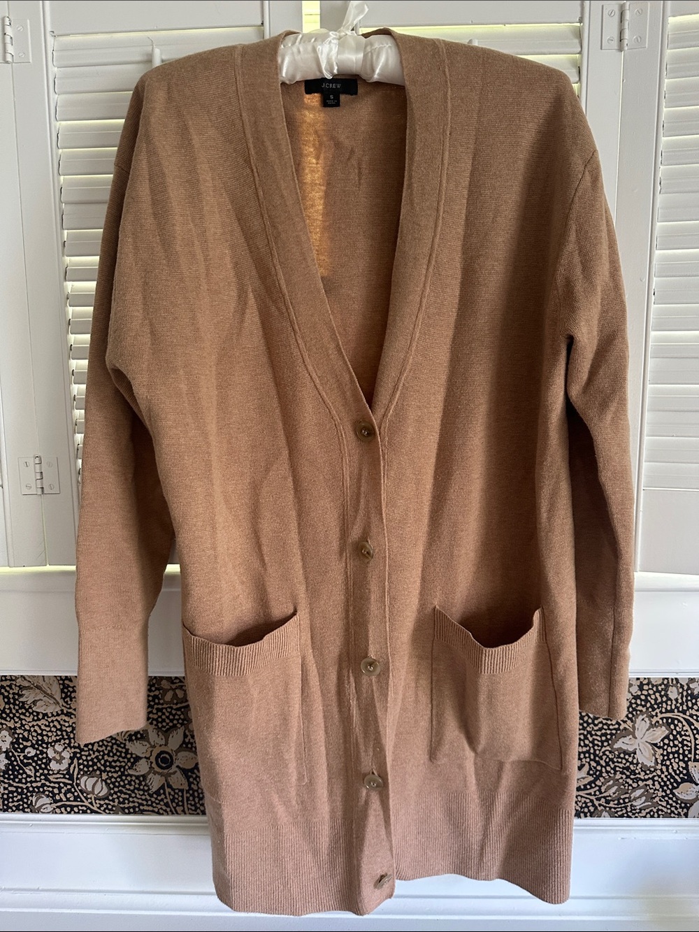 J. Crew Long Camel Brown Button-Front cotton Blend Cardigan